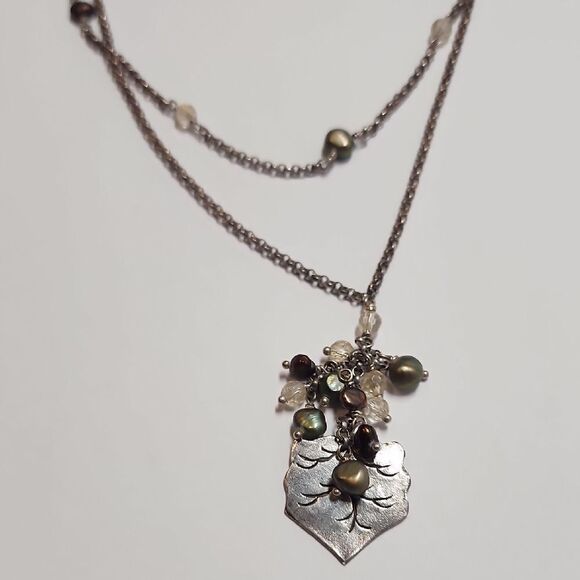 Sterling Silver And Pearl Leaf Pendant Necklace 925 - Picture 1 of 7